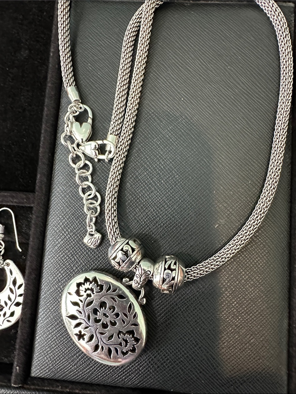 Brighton Silver Filigree Pendant Necklace and Hoop Earrings Set - Picture 2 of 6